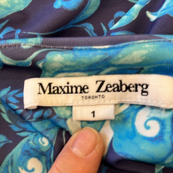 EUC Maxime Zeaberg  Toronto Designer blue floral print midi length wrap dress - Picture 9 of 11